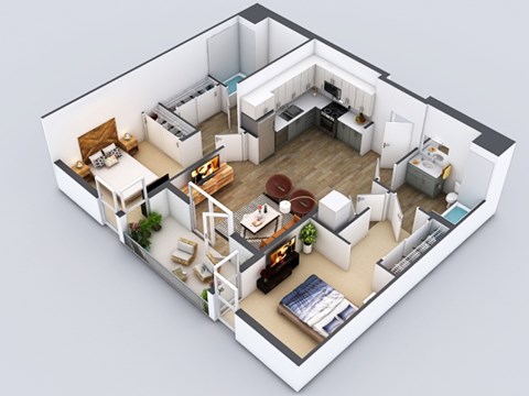 Floor plan for 2 beds, 2 baths, 975 sqft